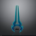 Blue Glowing 3D Modeled Weapon With Long Handle And Red Grip