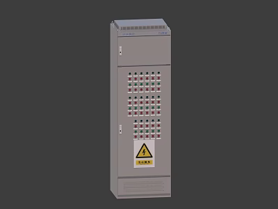 Industrial Control Cabinet With Gray Metal Enclosure Multiple Buttons Indicator Lights And Safety Warning Sign 3d model