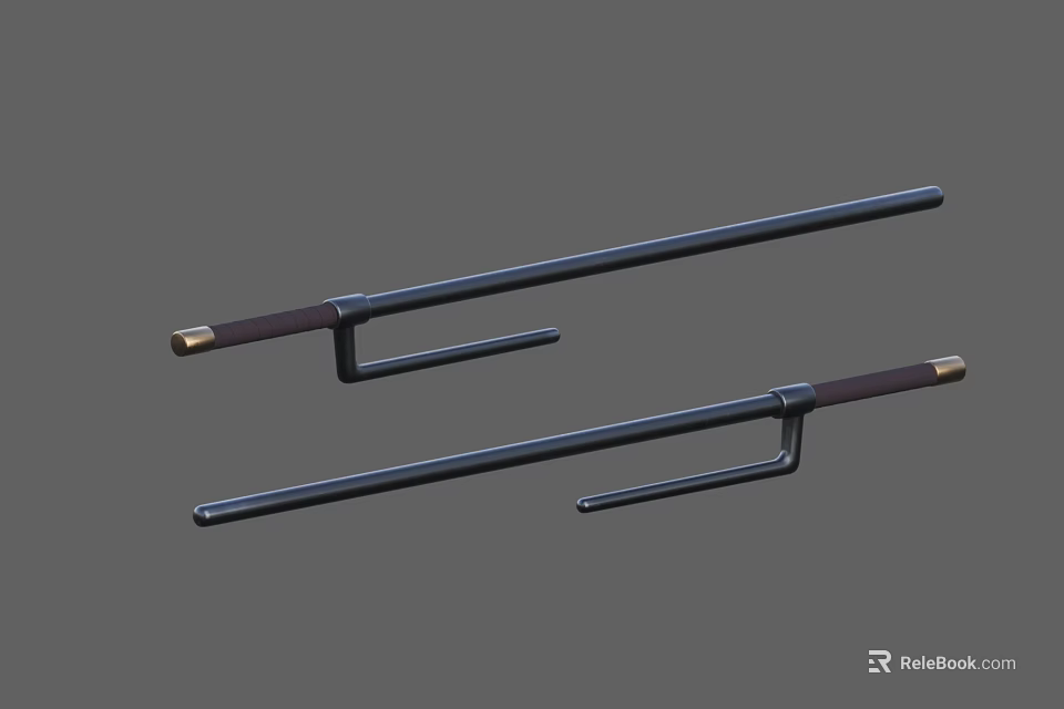 Crowbar Weapon Design With Black Long Rod Brown Handle And Metal Tip 3d model 