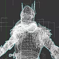 Game Movie Character In Metal Armor With Spiked Helmet And Red Scarf