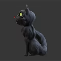Black Cartoon Cat Statues With Yellow Eyes Red Noses And 3D Model Views