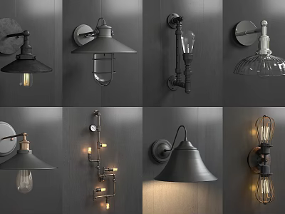Various Wall Lamps Designs In Modern Industrial Vintage Styles For Home Interior 3d model