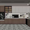 Modern Kitchen Interior Design With Dark And Light Cabinets Appliances And Tiled Floor