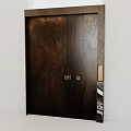 Elegant Bronze Entrance Door With Carved Patterns Metal Handles Dark Frame And Marble Inlay