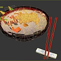 Fresh Sashimi Bowl with Salmon Tuna Fish Roe and Vegetables Served with Red Chopsticks
