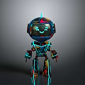 Colorful Robot Character With Smiling Face Glowing Lines And Artistic Mechanical Design 3d model