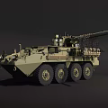 Military Wheeled Artillery Vehicle with Long Cannon Barrel Camouflage Net and Ammunition Boxes