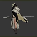 Woman Standing in Patterned Robe with Cloak and Hood Spreading Hands