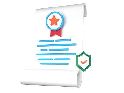 Professional Folder Design With Rolled Document Red Star Badge Blue Lines And Green Shield Checkmark 3d model