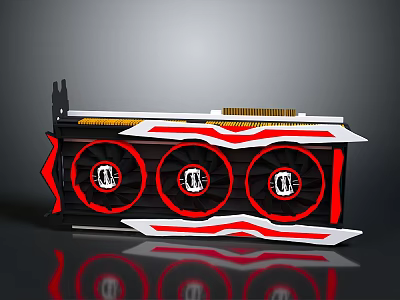 High Performance Graphics Card With Triple Fans Red And White Design Efficient Cooling System 3d model