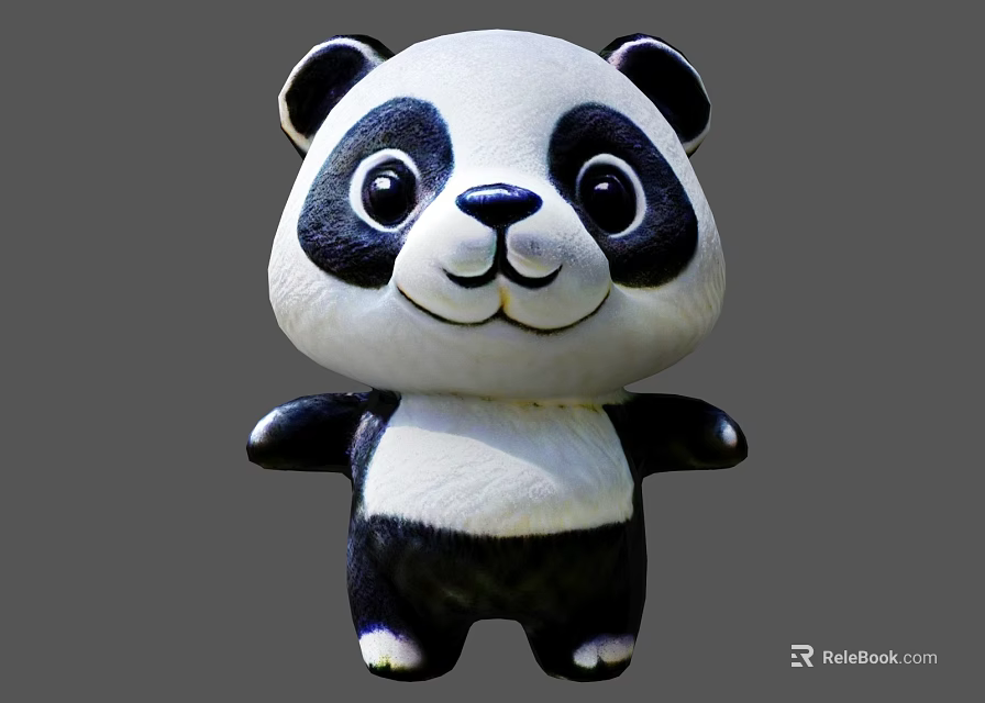 Adorable Black And White Panda Plush Doll With Big Eyes And Soft Stuffed Body 3d model 
