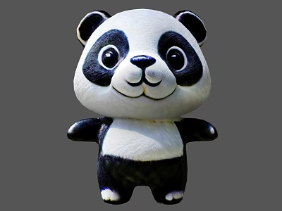 Adorable Black And White Panda Plush Doll With Big Eyes And Soft Stuffed Body 3d model