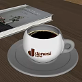 White Coffee Cup With Danesi Caffè Logo On Saucer Near Open Book On Wooden Table
