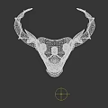 Ornate Bull Head Mask With Metallic Finish And Yellow Eyes Decorative Design