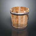 Vintage Wooden Bucket With Worn Texture And Metal Hoop Detail