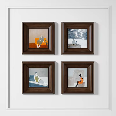 Four Framed Abstract Paintings Wall Art Decor 3d model