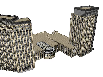 Hotel Building Design Featuring Two Tall Towers With Connecting Glass Roof Structure 3d model