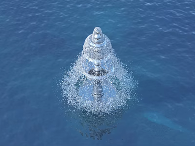 Garden Ornament Fountain With Multi Tiered Structure Blue Water Splashes And Reflection 3d model