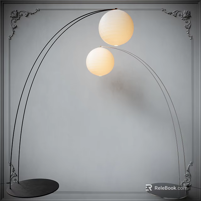 Modern Arc Shaped Floor Lamp With Two Spherical Lampshades For Home Decor 3d model 