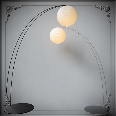 Modern Arc Shaped Floor Lamp With Two Spherical Lampshades For Home Decor 3d model