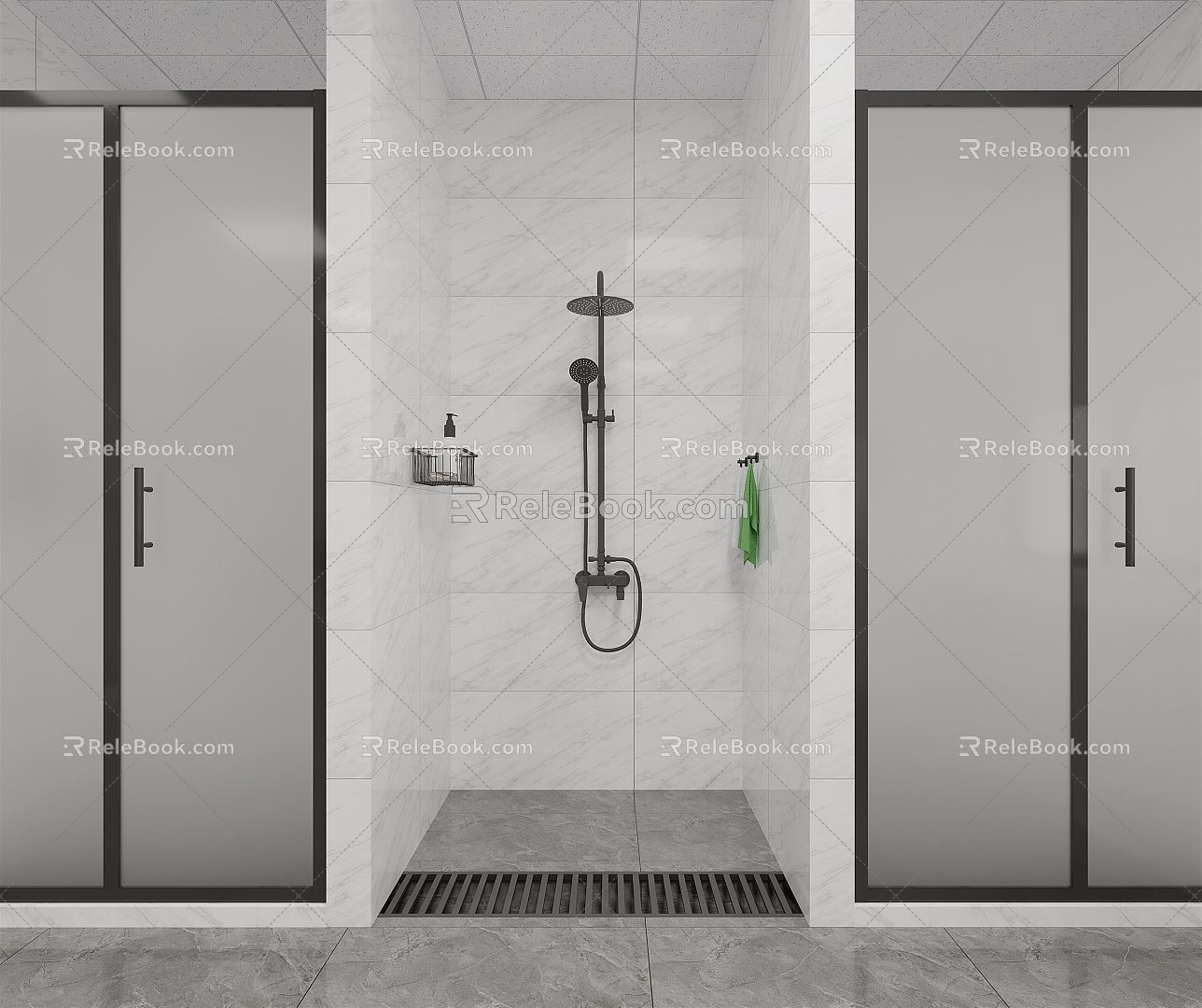 Modern shower public bathroom 3d model