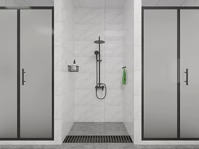 Modern SPA Sauna Shower Room With Glass Doors White Marble Walls And Green Towel 3d model