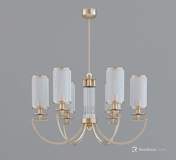 Elegant Modern Chandelier With Golden Frame And Transparent Glass Shades For Living Room 3d model 