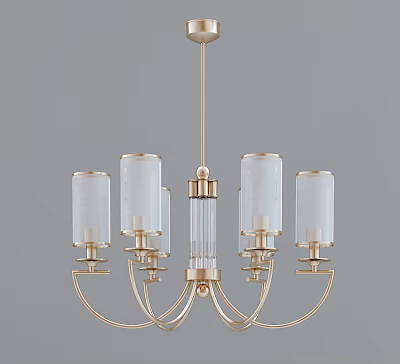 Elegant Modern Chandelier With Golden Frame And Transparent Glass Shades For Living Room 3d model