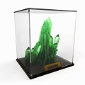 Decorative Ornament Set Featuring Green Malachite Crystals in Transparent Display Case