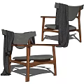Modern Leisure Chair With Wooden Frame Gray Cushioned Seat And Throws