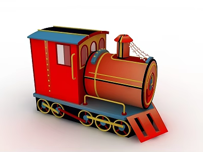 Colorful Toy Train With Red Body Blue Roof And Flat Door Design 3d model