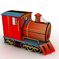 Colorful Toy Train With Red Body Blue Roof And Flat Door Design