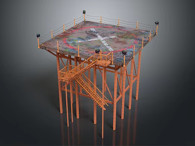 Elevated Wrestling Ring With Orange Metal Frame Staircase Roped Enclosure And Colored Mat Design 3d model