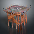 Elevated Wrestling Ring With Orange Metal Frame Staircase Roped Enclosure And Colored Mat Design