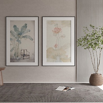 New Chinese Plant Painting Decorative Painting 3d model