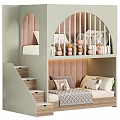 Kids Bunk Bed With Stairs Upholstered Headboard And Decorative Storage Shelves