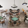 Modern Mahjong Card Entertainment Interior With Stylish Tables Chairs And Hanging Lights