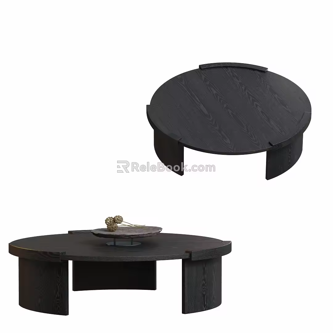 Modern Middle Ancient Solid Wood Round Coffee Table 3d model