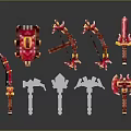 Red And White Block Style Shield Bow Sword Axe Weapons Collection 3d model