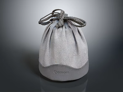 Gray Suede Drawstring Bag With Custom Label And Minimal Design 3d model