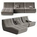 Gray Velvet Sectional Sofa With Modern Curved Design And Comfortable Decorative Pillows