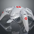 White Mechanical Spider Robot With Multiple Legs Red Square Markings And Smooth Surface 3d model