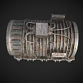 Vintage Industrial Metal Cylindrical Equipment With Rusted Pipes And Brackets