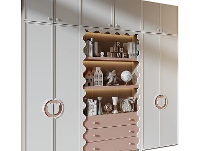 Modern Elegant Bookcase With Mirrored Doors Open Shelves And Decorative Ornaments 3d model