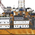 Industrial Equipment On Offshore Oil Drilling Platform With Cranes And Drilling Tower