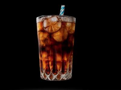 Elegant Decorative Ornament Set With Diamond Pattern Glass Cup And Striped Straw On Black Background 3d model