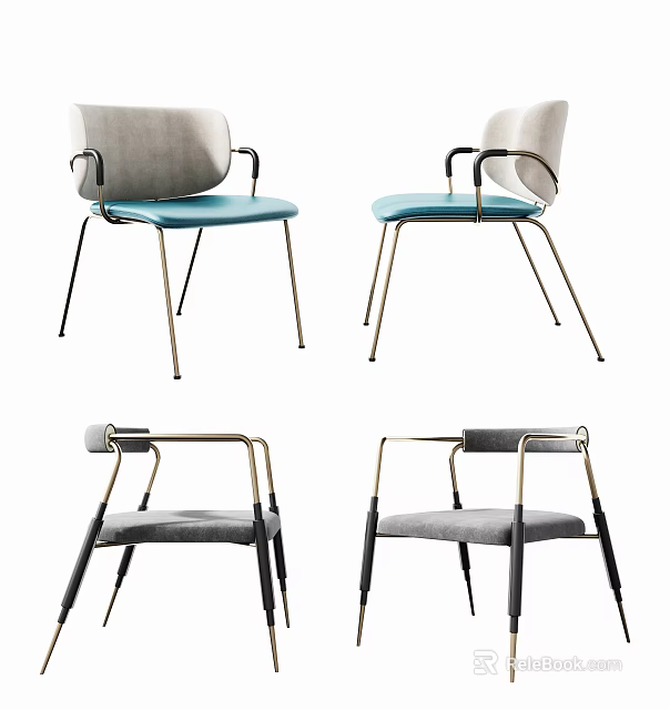 Modern Leisure Chairs With Upholstered Seats Metal Legs And Armrests In Multiple Colors 3d model 