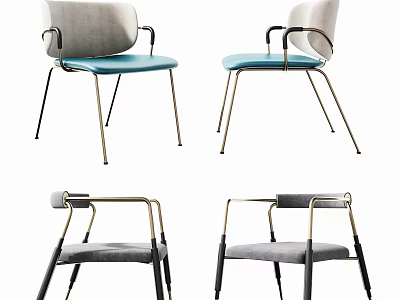Modern Leisure Chairs With Upholstered Seats Metal Legs And Armrests In Multiple Colors 3d model