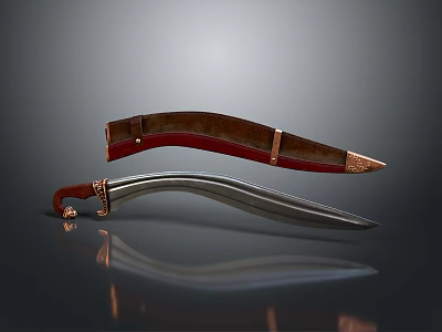 Curved Weapon With Wooden Handle And Sharp Metal Blade Traditional Design 3d model