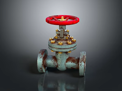 Household Metal Water Valve With Red Wheel And Rusty Surface Design 3d model